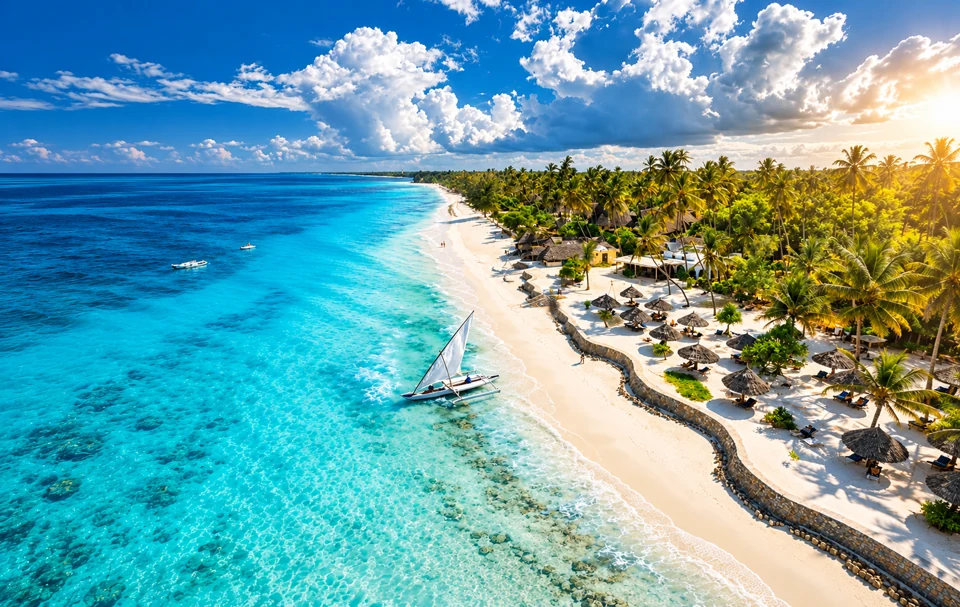 Zanzibar’s turquoise coastline and white sandy beach